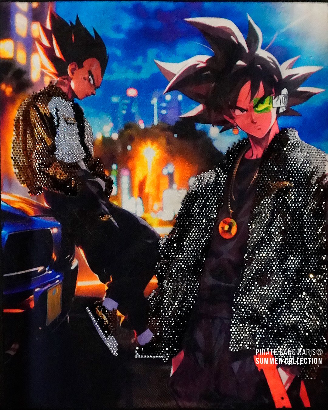 Camiseta Pirate Gang Paris | Negra Terciopelo y Pedrería Goku y Vegeta | Urban Luxury PGP - Imagen 3