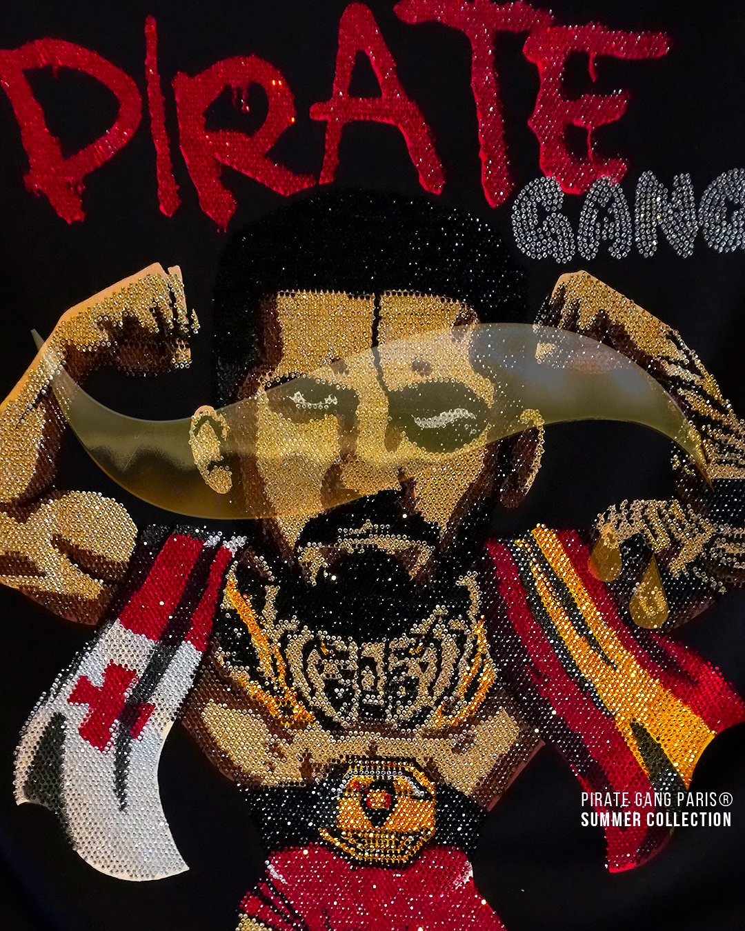 Camiseta Slim Fit Pirate Gang Paris | Negra Pedrería Campeón | Urban Luxury - Imagen 3