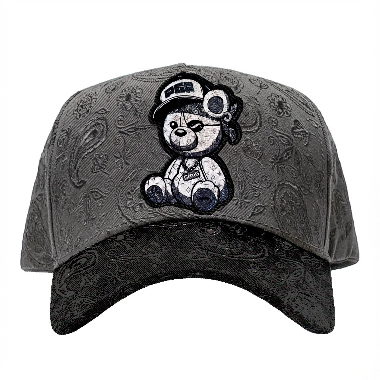 Gorra Pirate Gang París Gris, Oso con Parche, vista frontal