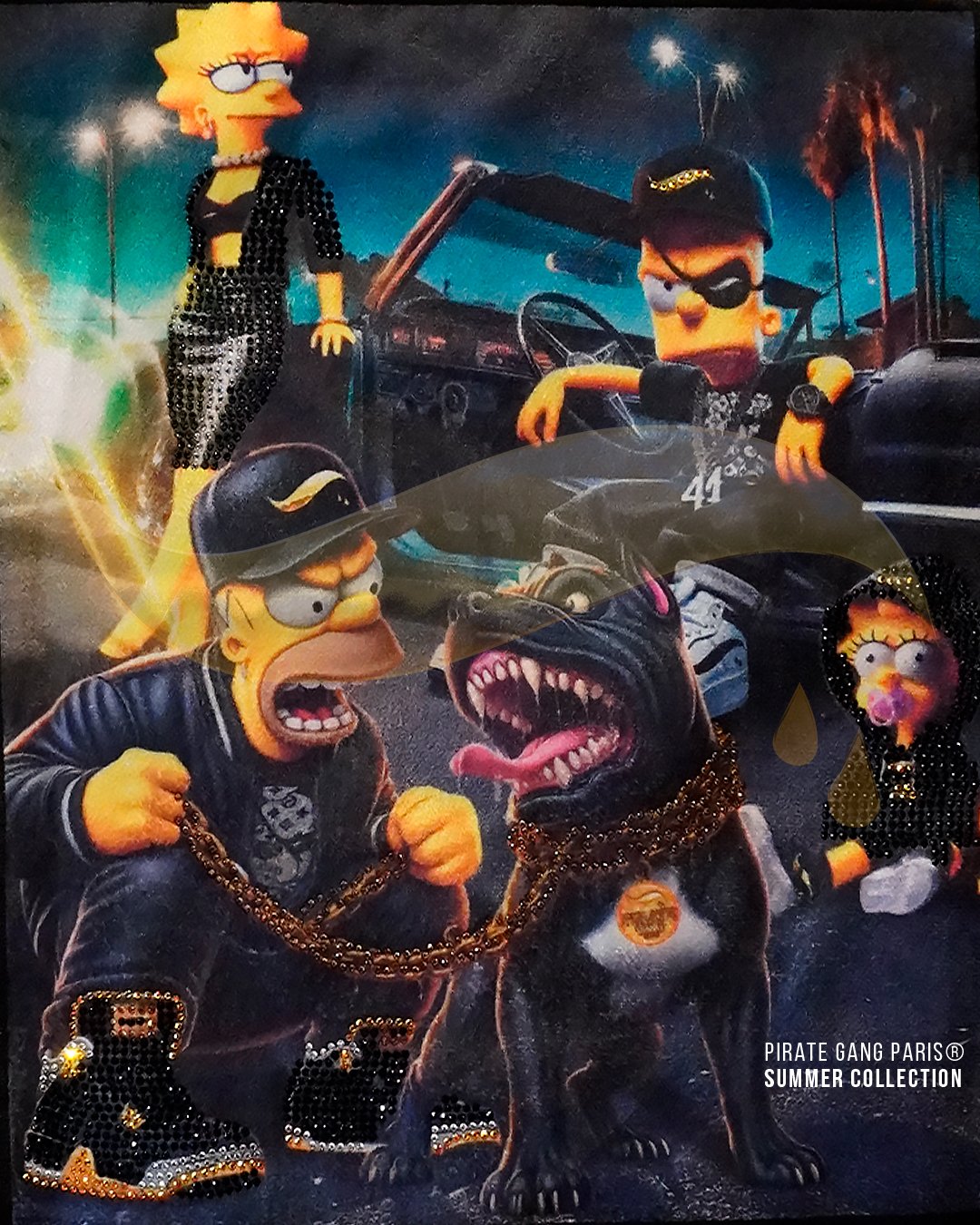 Camiseta Pirate Gang Paris | Negra Terciopelo y Pedrería Simpsons | Urban Luxury PGP - Imagen 3