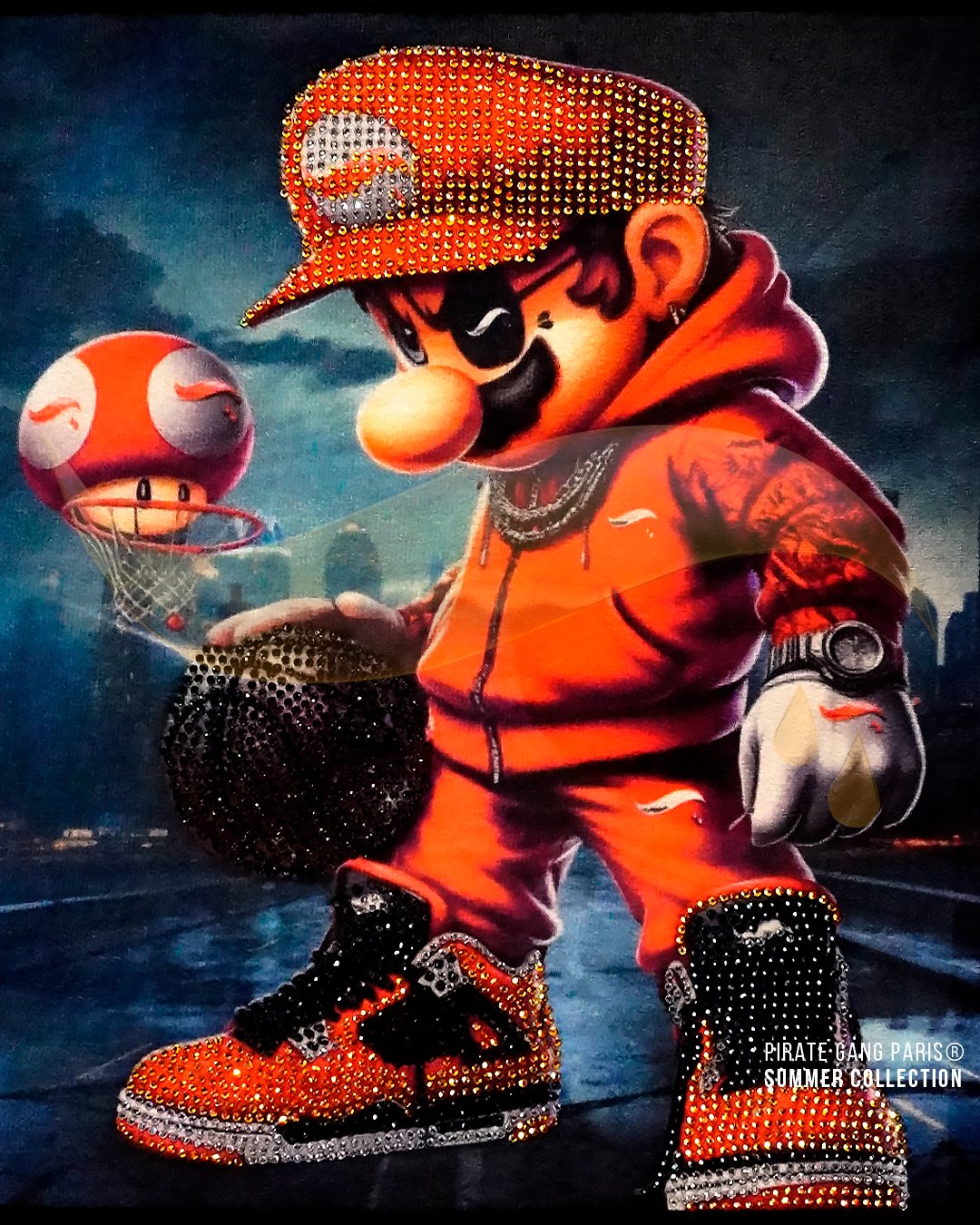 Camiseta Pirate Gang Paris | Negra Terciopelo y Pedrería Mario Bros | Urban Luxury PGP - Imagen 3
