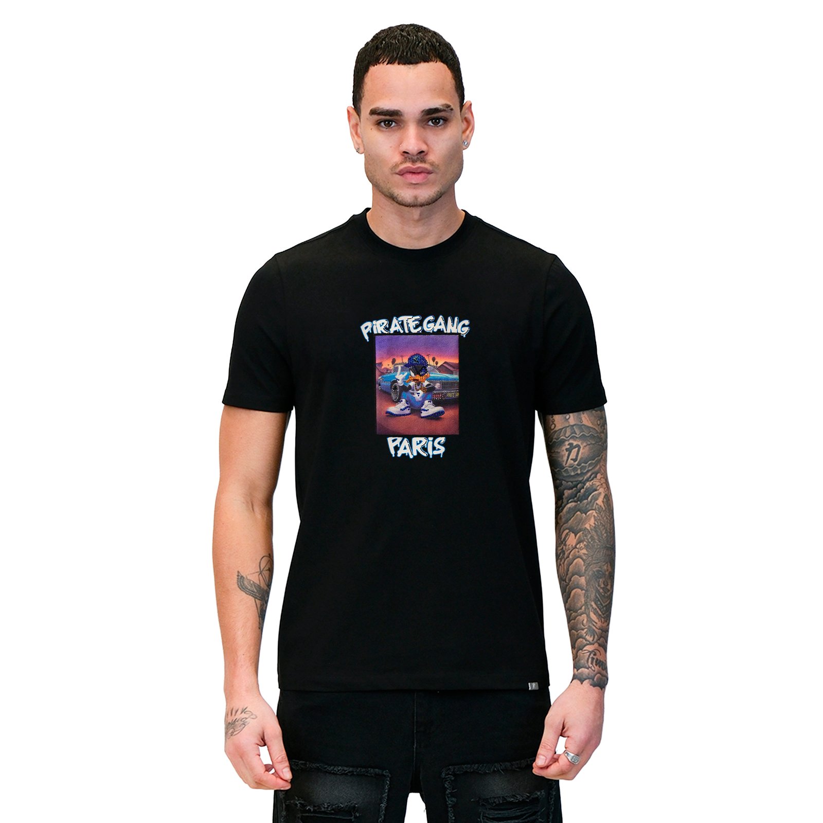 Camiseta Pirate Gang Paris | Negra Terciopelo y Pedrería Pato Lucas | Urban Luxury PGP - Imagen 2