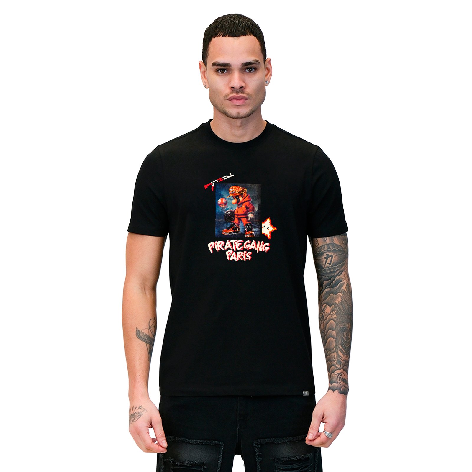 Camiseta Pirate Gang Paris | Negra Terciopelo y Pedrería Mario Bros | Urban Luxury PGP - Imagen 2