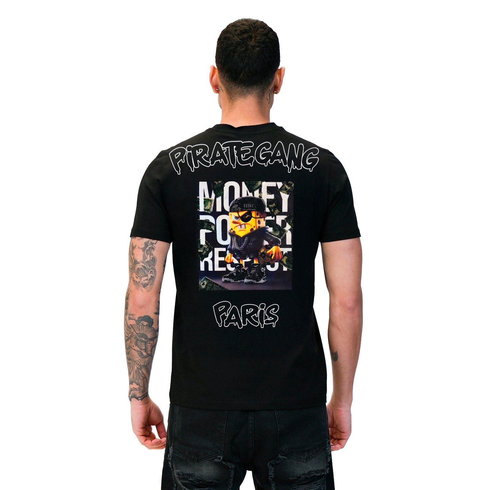 Camiseta Pirate Gang Paris | Negra Terciopelo y Pedrería Bob Esponja | Urban Luxury PGP