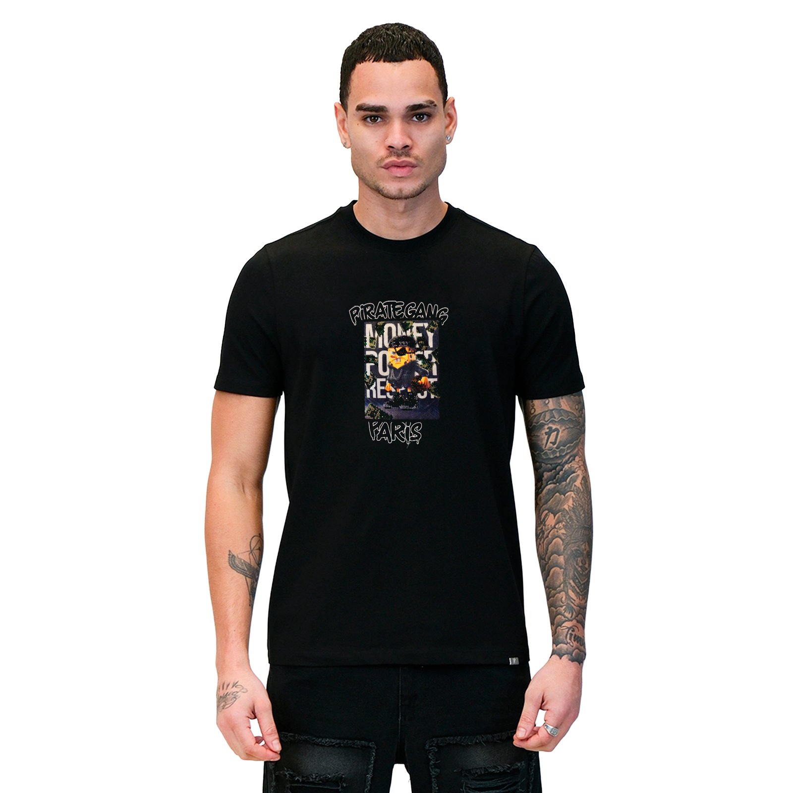 Camiseta Pirate Gang Paris | Negra Terciopelo y Pedrería Bob Esponja | Urban Luxury PGP - Imagen 2