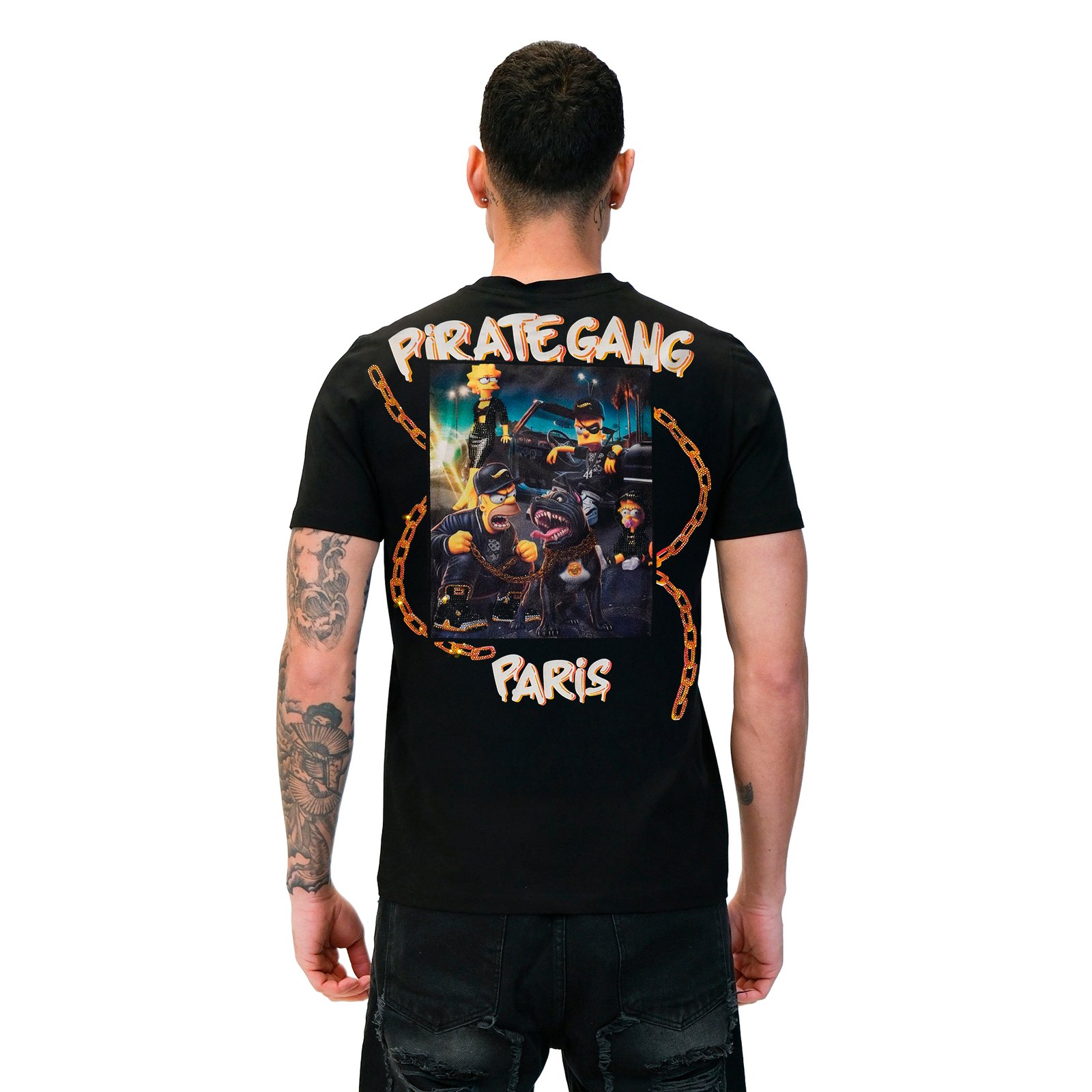 Camiseta Pirate Gang Paris | Negra Terciopelo y Pedrería Simpsons | Urban Luxury PGP