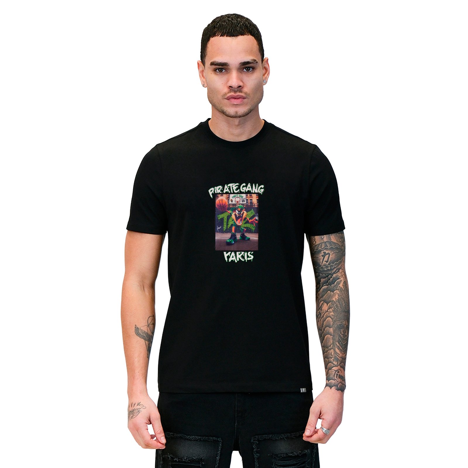 Camiseta Pirate Gang Paris | Negra Terciopelo y Pedrería Taz | Urban Luxury PGP - Imagen 2