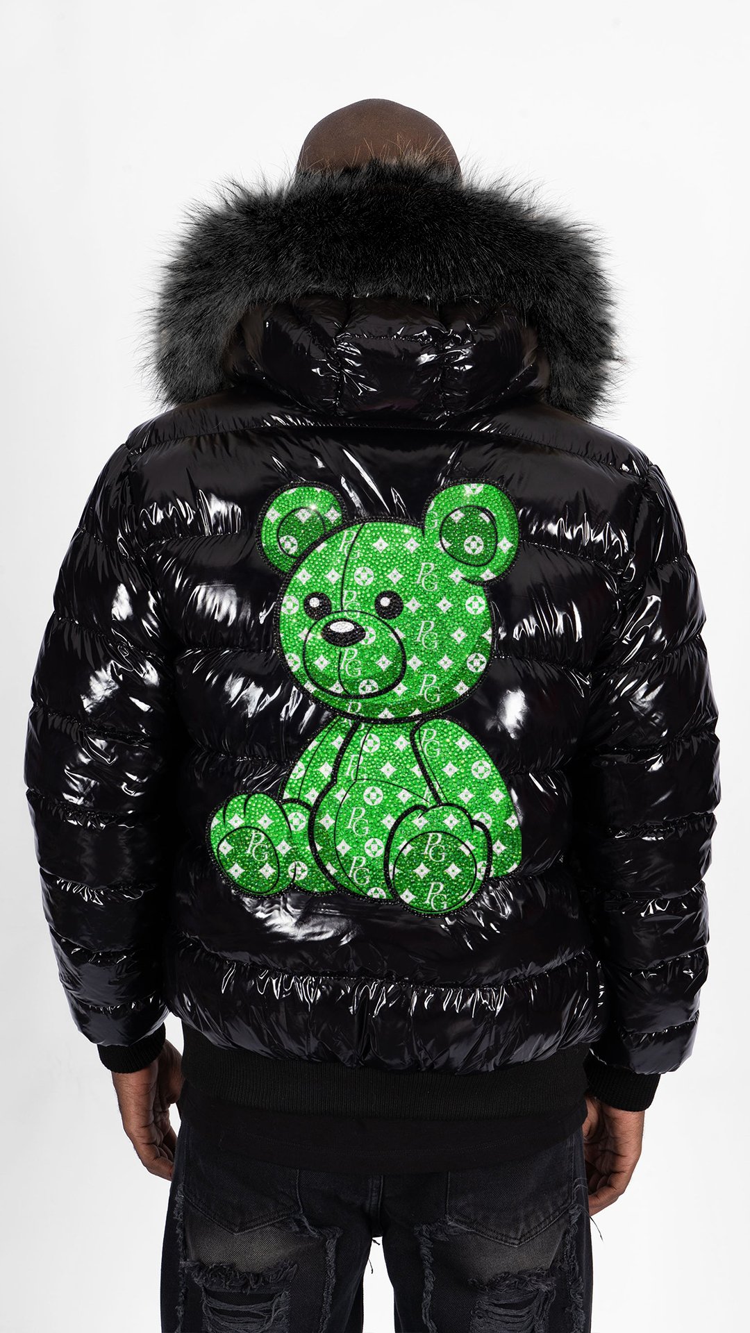 Chaqueta de Plumas PGP Oso Monograma - Negro / Verde