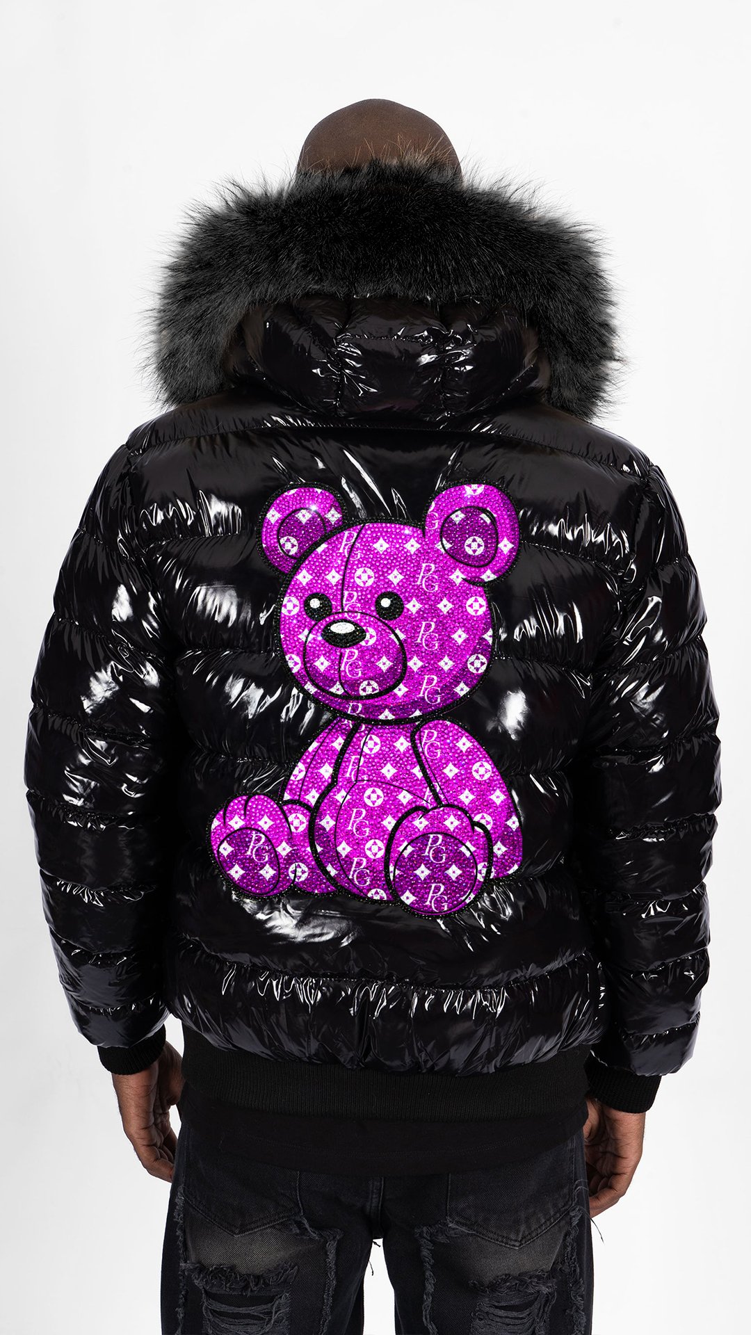 Chaqueta de Plumas PGP Oso Monograma - Negro / Morado