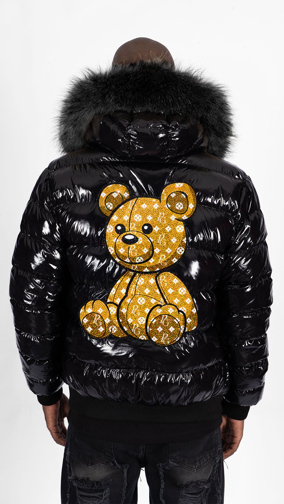 Chaqueta de Plumas PGP Oso Monograma - Negro / Dorado