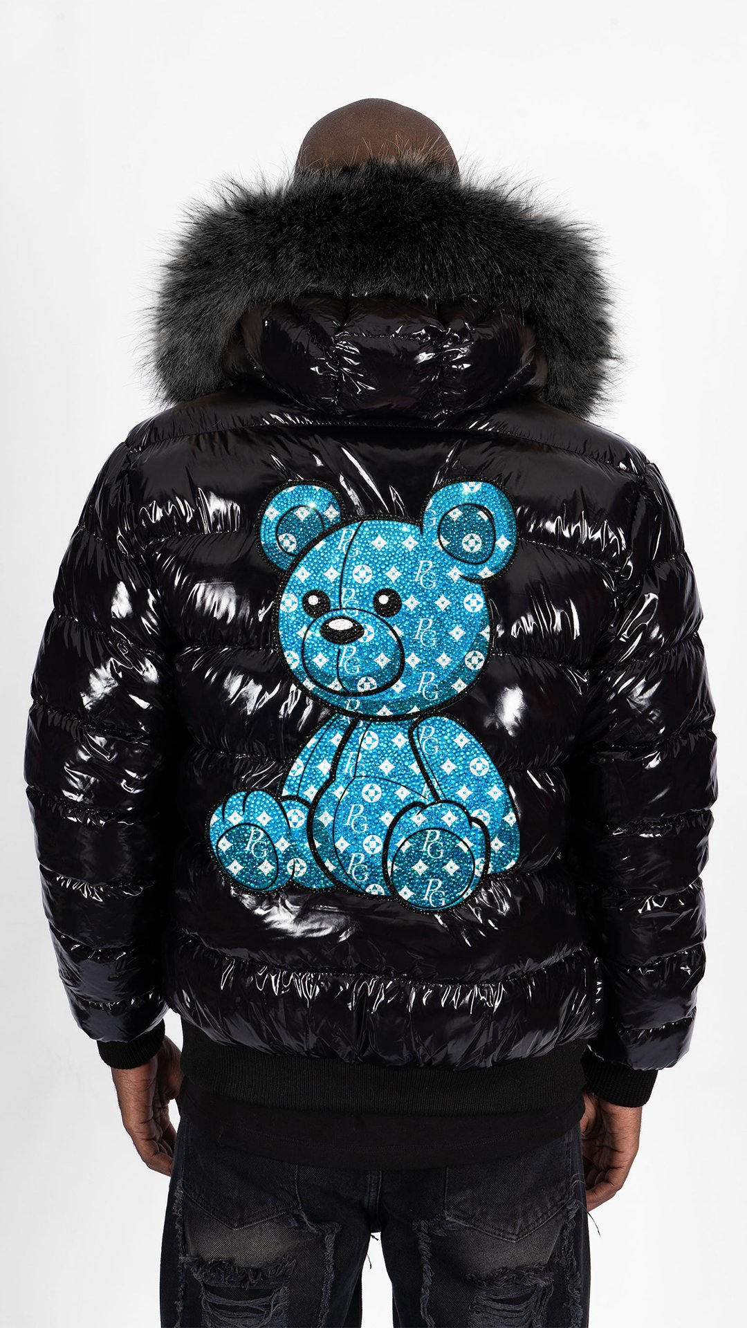 Chaqueta de Plumas PGP Oso Monograma - Negro / Azul Turquesa
