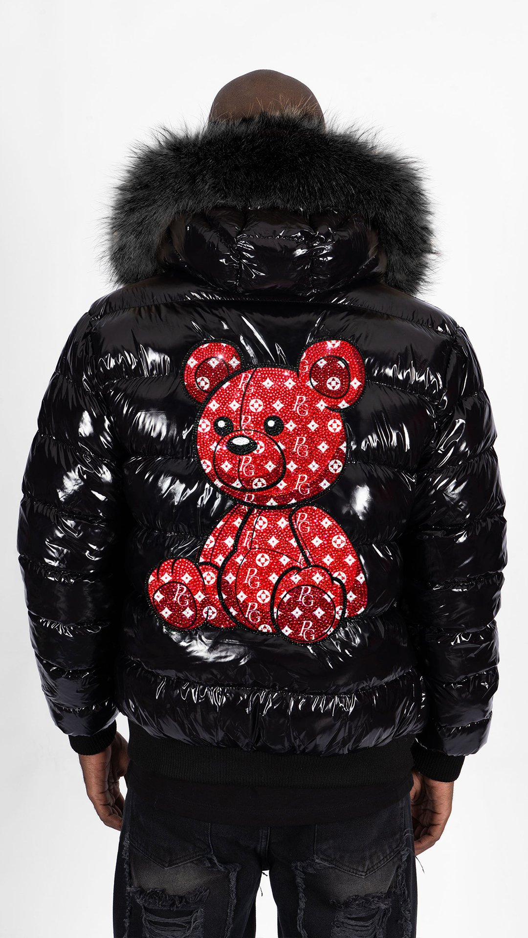 Chaqueta de Plumas PGP Oso Monograma - Negro / Rojo