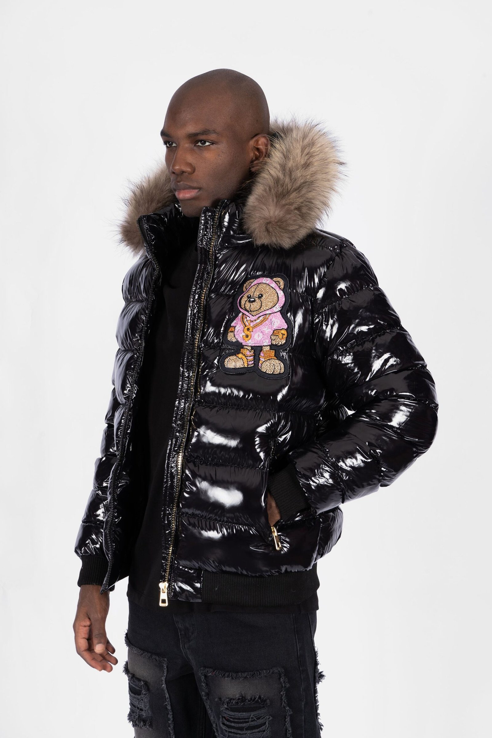 Chaqueta Plumas PGP Oso Rosa Cadena - Negro / Rosa - Imagen 3