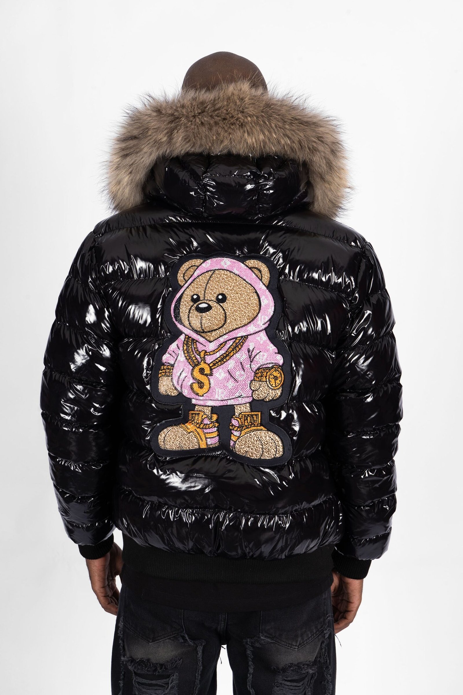Chaqueta Plumas PGP Oso Rosa Cadena - Negro / Rosa