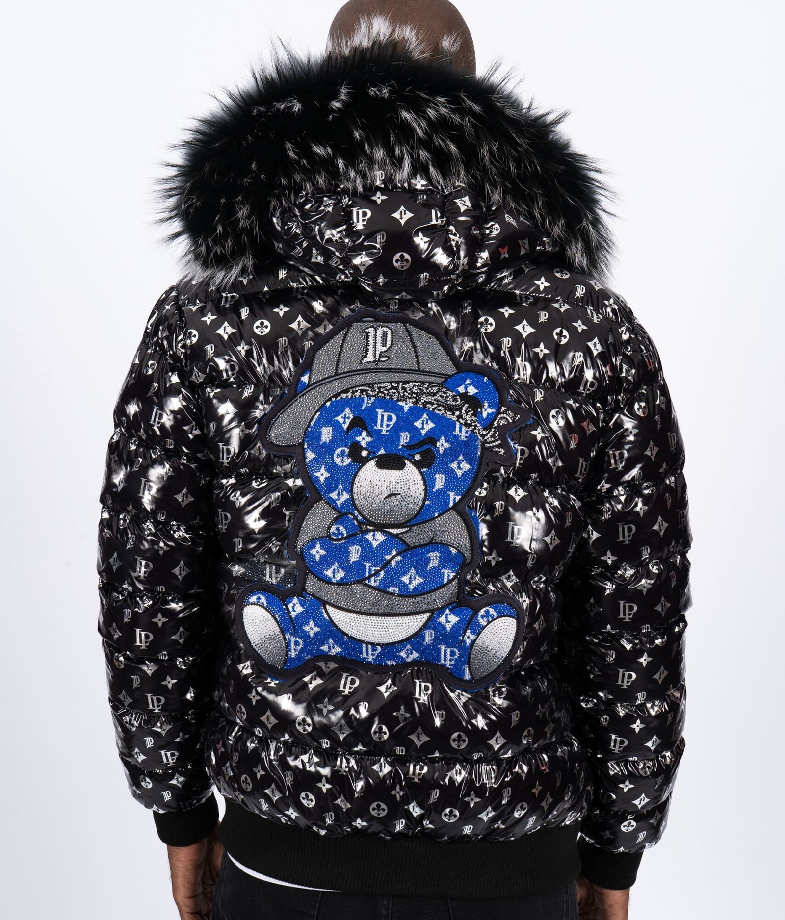 Chaqueta de Plumas PGP Monograma Oso - Negro / Plateado / Azul