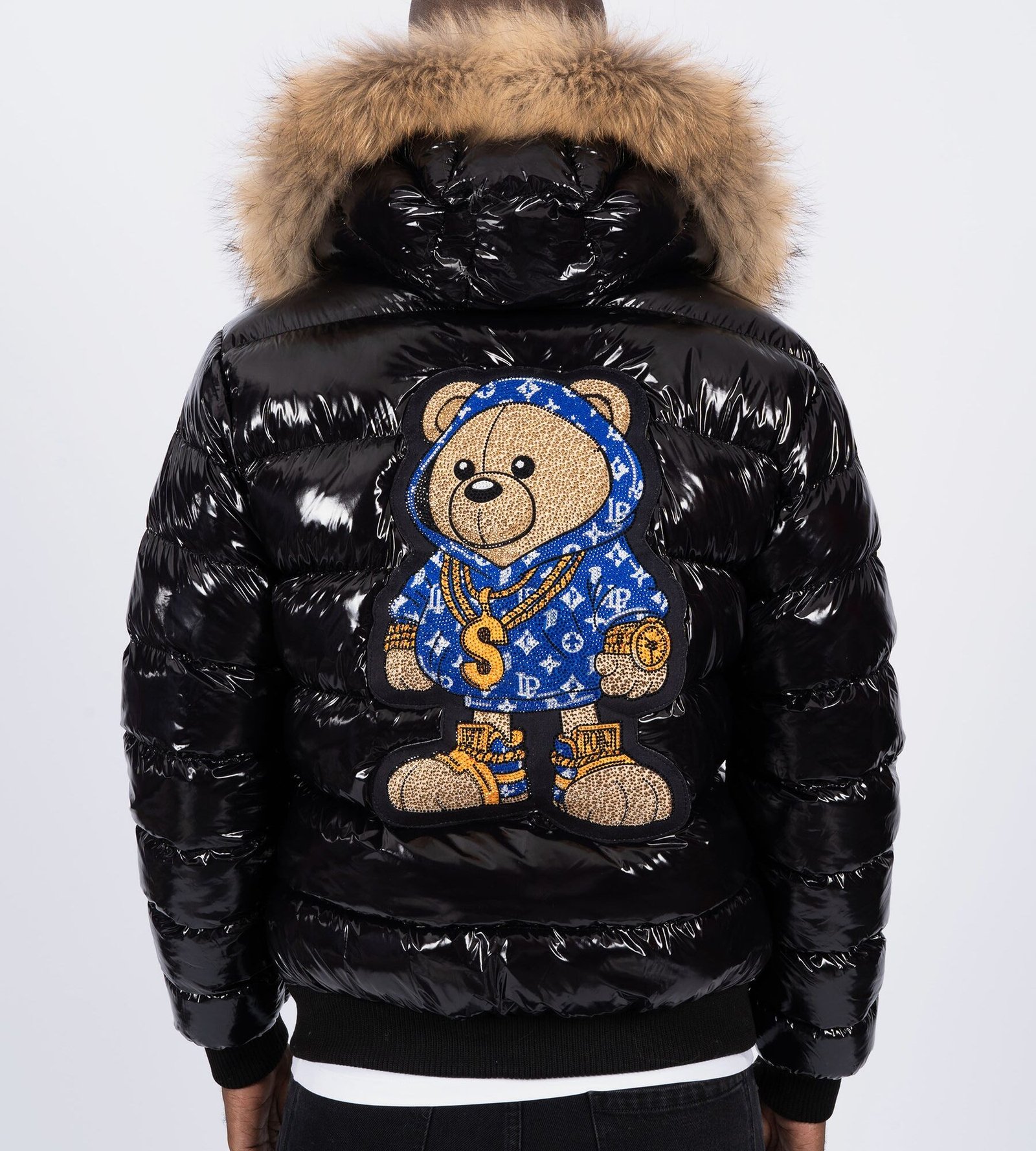 Chaqueta de Plumas Negra  PGP Oso Cadena Azul