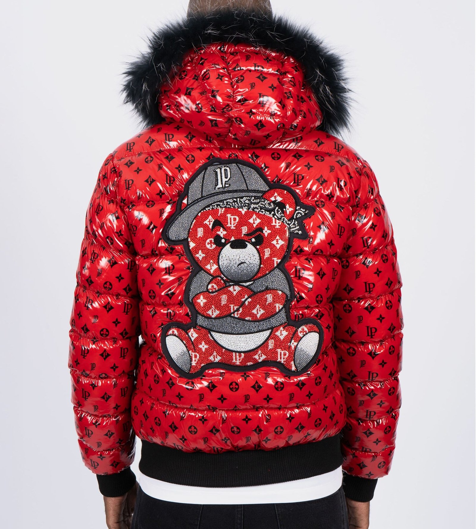 Chaqueta de Plumas Roja   PGP Oso con Gorra Gris