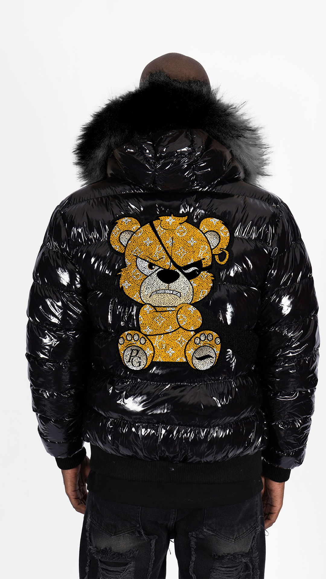 Chaqueta de Plumas PGP Oso Pirata Monograma - Negro / Dorado
