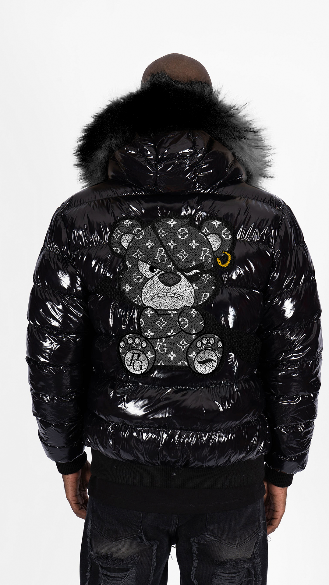 Chaqueta de Plumas PGP Oso Pirata Monograma - Negro / Plata Oscuro